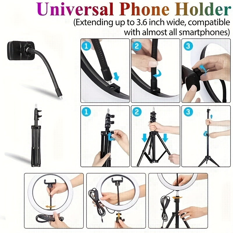 10 Inches LED Selfie Ring Light Kit - Photo & Video Kits with Flexible Tripod Stand, Phone Holder, and Adjustable Brightness for Perfect Portraits and Vlogging