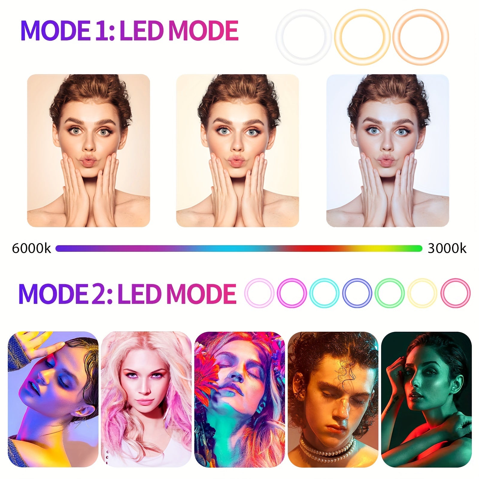 1pc 10" Ring Light With Stand 62'' Tall & Phone Holder, 38 Color Modes Selfie Ring Light With Tripod Stand, Stepless Dimmable/Speed LED Ring Light