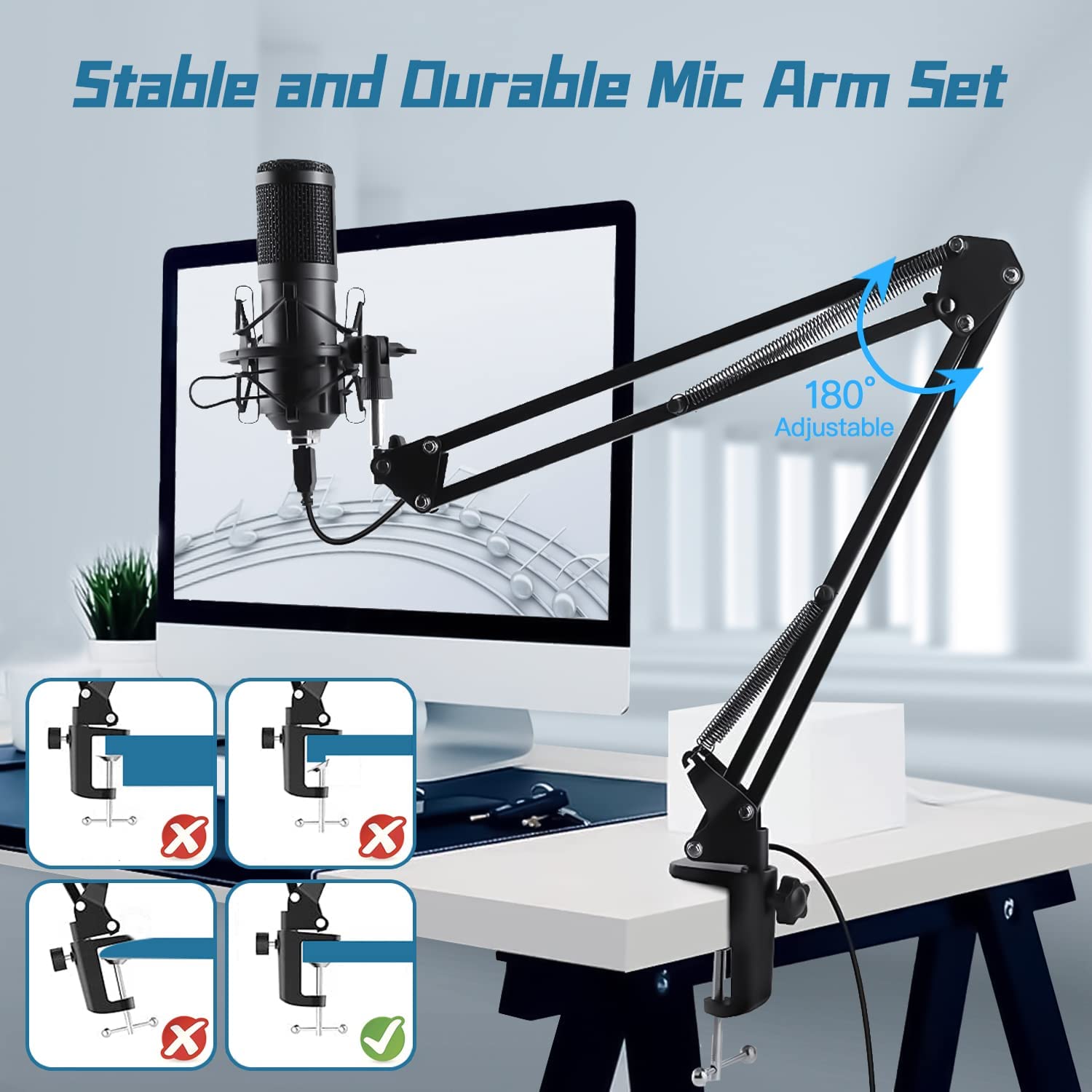 USB Microphone, Professional 192kHz/24Bit Plug & Play PC Computer Condenser Cardioid Mic Kit with Sound Advanced Chipset, for Streaming, Podcast, Studio Recording and Games
