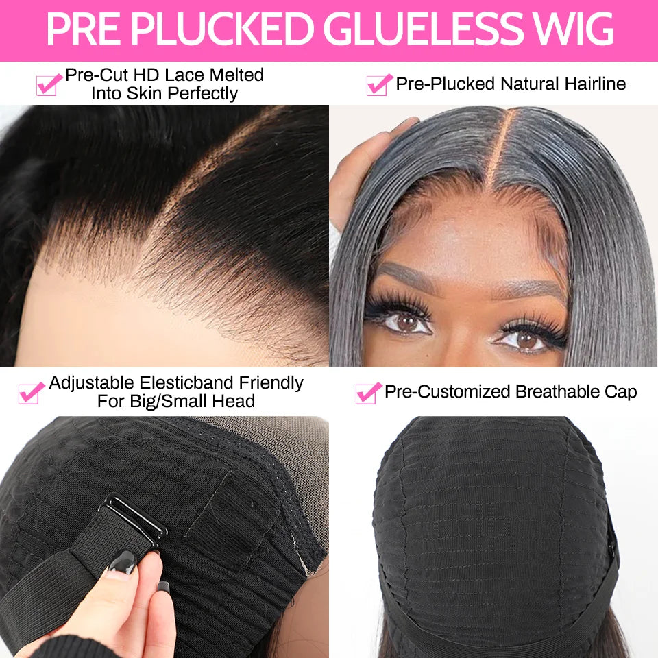 Glueless Wigs Raw Human Hair for Black Women Wear and Go Bleach Knots HD Lace Front Wig Glueless Full Hd Lace Wigs