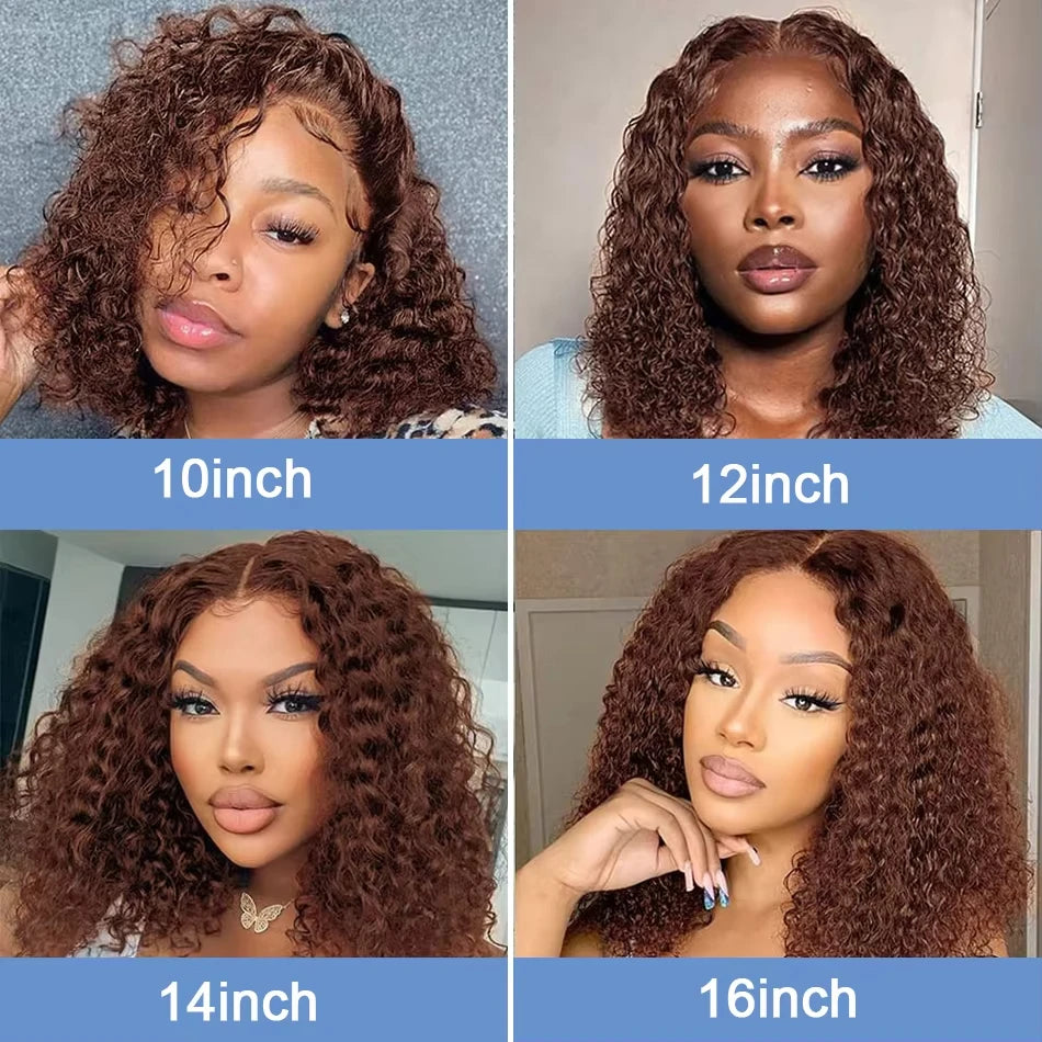 Brown Bob Wigs Jerry Curly Bob Wigs 13x4 Lace Frontal Wig Remy Human Hair Wig Deep Wave Bob Wigs Brazilian Remy Hair for Women