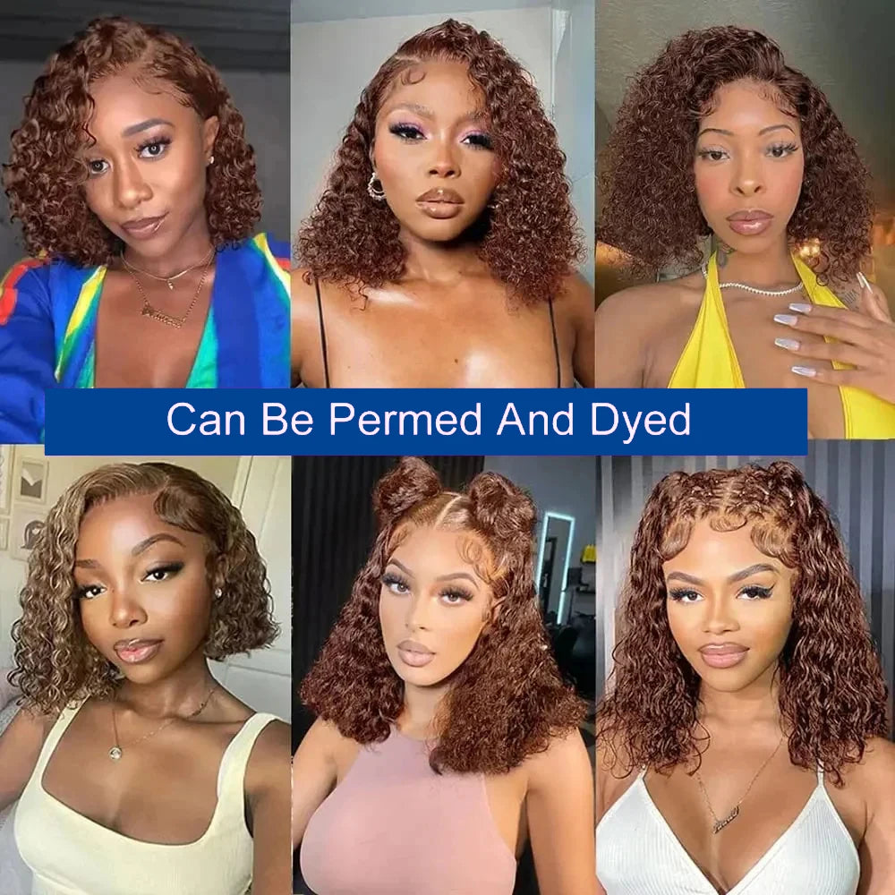 #4 Deep Curly Short Bob Wigs Human Hair Colored 13×4 Lace Front Human Hair Wig Chocolate Brown 250% Density Kinky Curly Bob Wigs