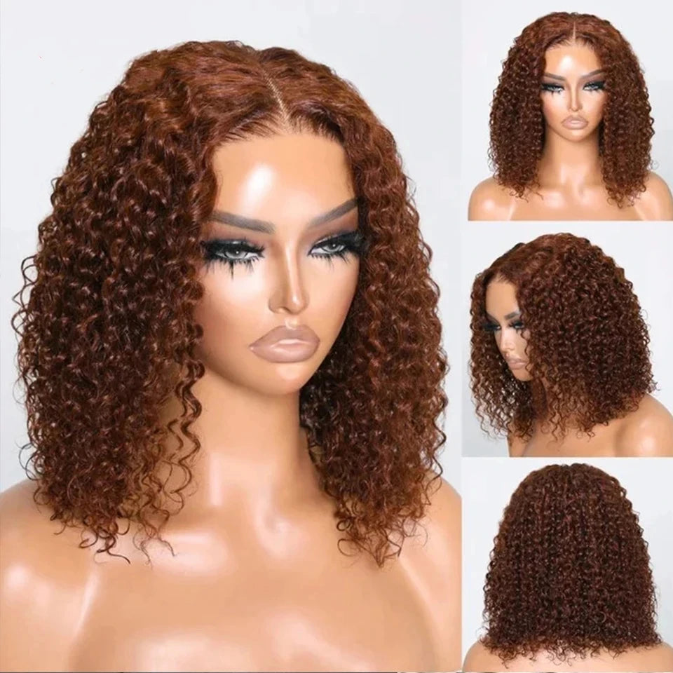 #4 Deep Curly Short Bob Wigs Human Hair Colored 13×4 Lace Front Human Hair Wig Chocolate Brown 250% Density Kinky Curly Bob Wigs
