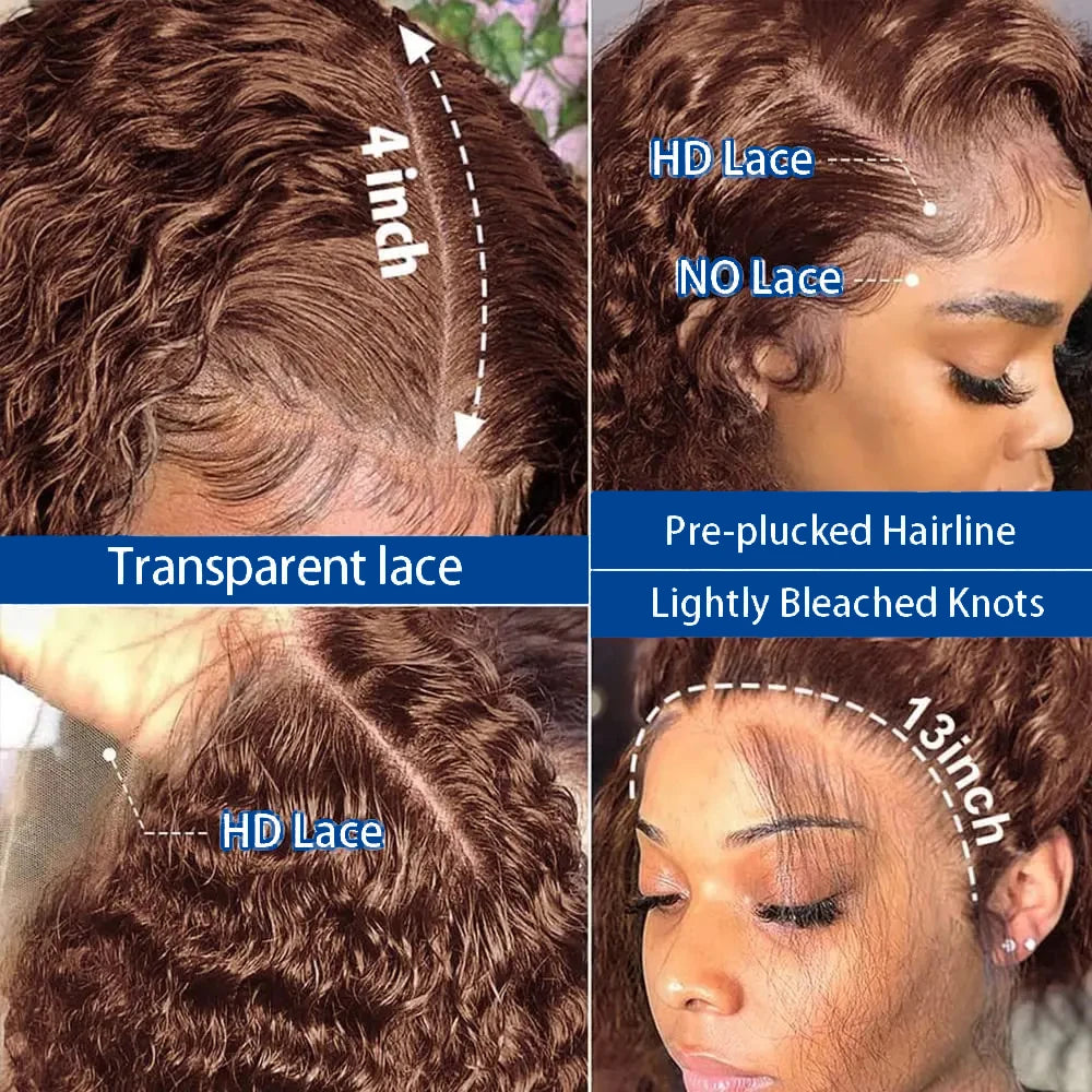 #4 Deep Curly Short Bob Wigs Human Hair Colored 13×4 Lace Front Human Hair Wig Chocolate Brown 250% Density Kinky Curly Bob Wigs