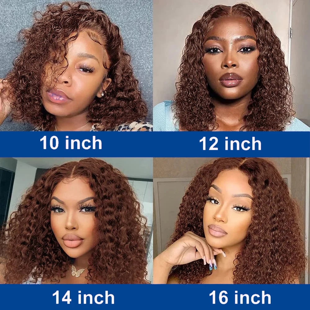 #4 Deep Curly Short Bob Wigs Human Hair Colored 13×4 Lace Front Human Hair Wig Chocolate Brown 250% Density Kinky Curly Bob Wigs