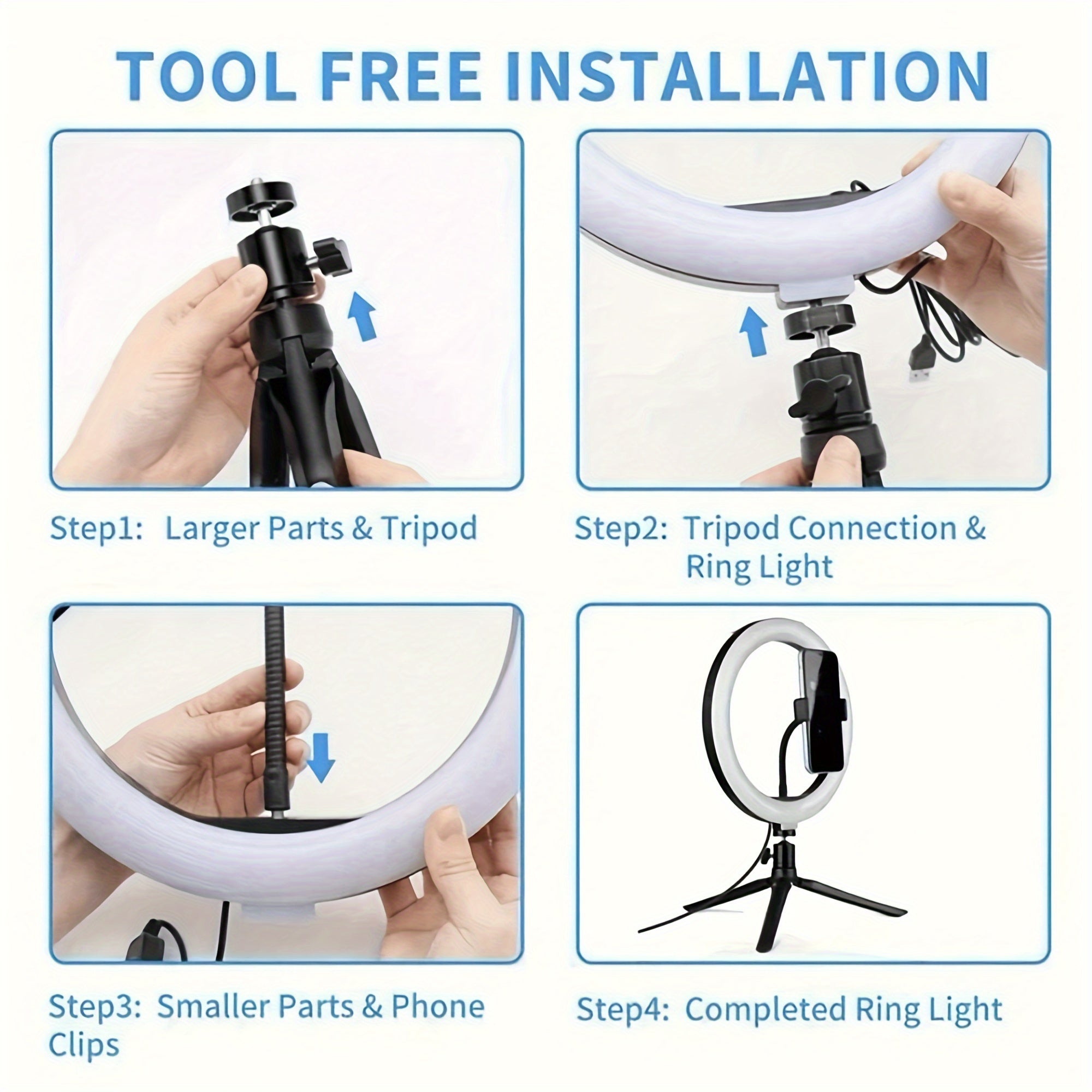 10 Inch LED Ring Light with Adjustable Tripod, Phone Holder, and Dimming Function for YouTube, Photography, Selfies, Vlog, Makeup, and Live Streaming