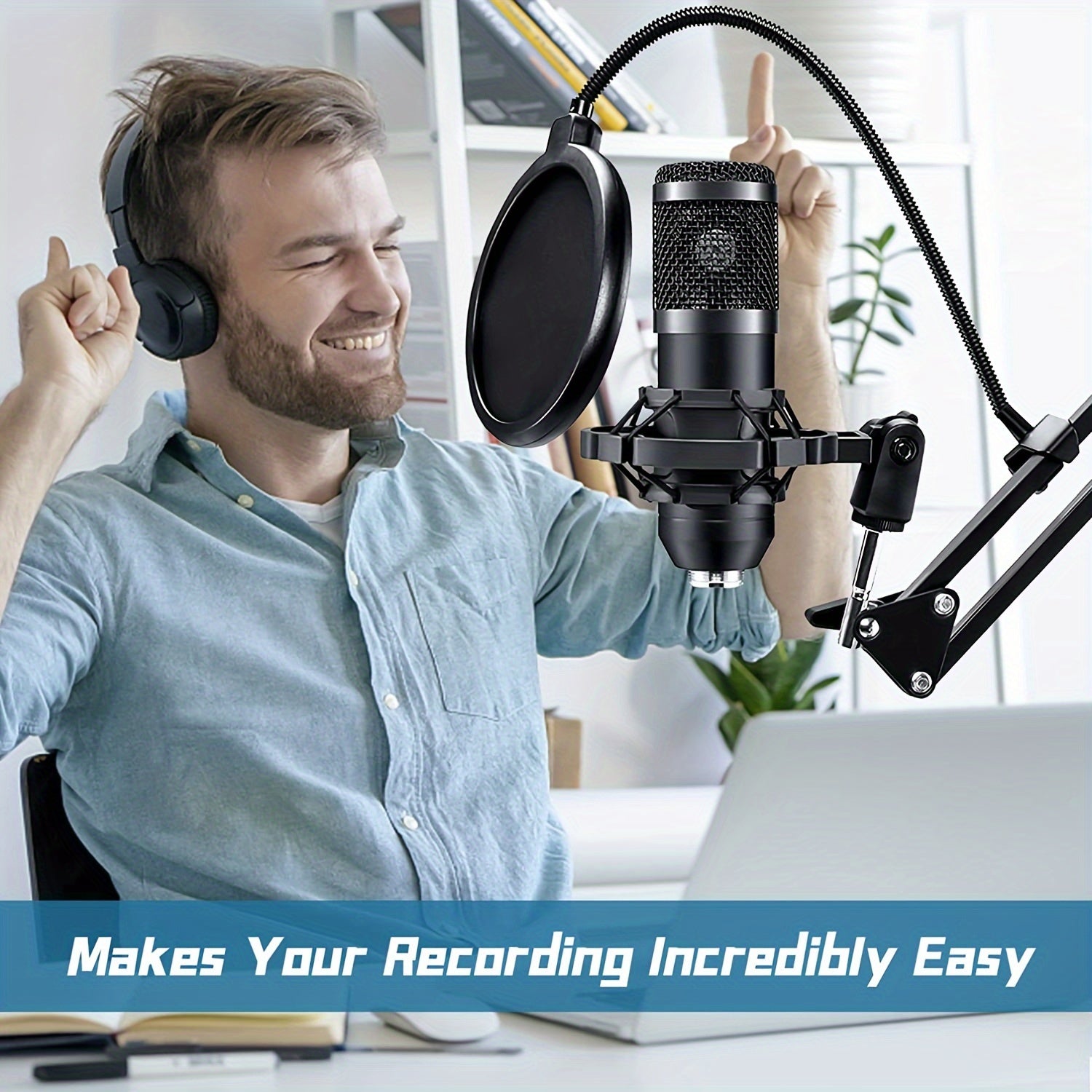 USB Microphone, Professional 192kHz/24Bit Plug & Play PC Computer Condenser Cardioid Mic Kit with Sound Advanced Chipset, for Streaming, Podcast, Studio Recording and Games