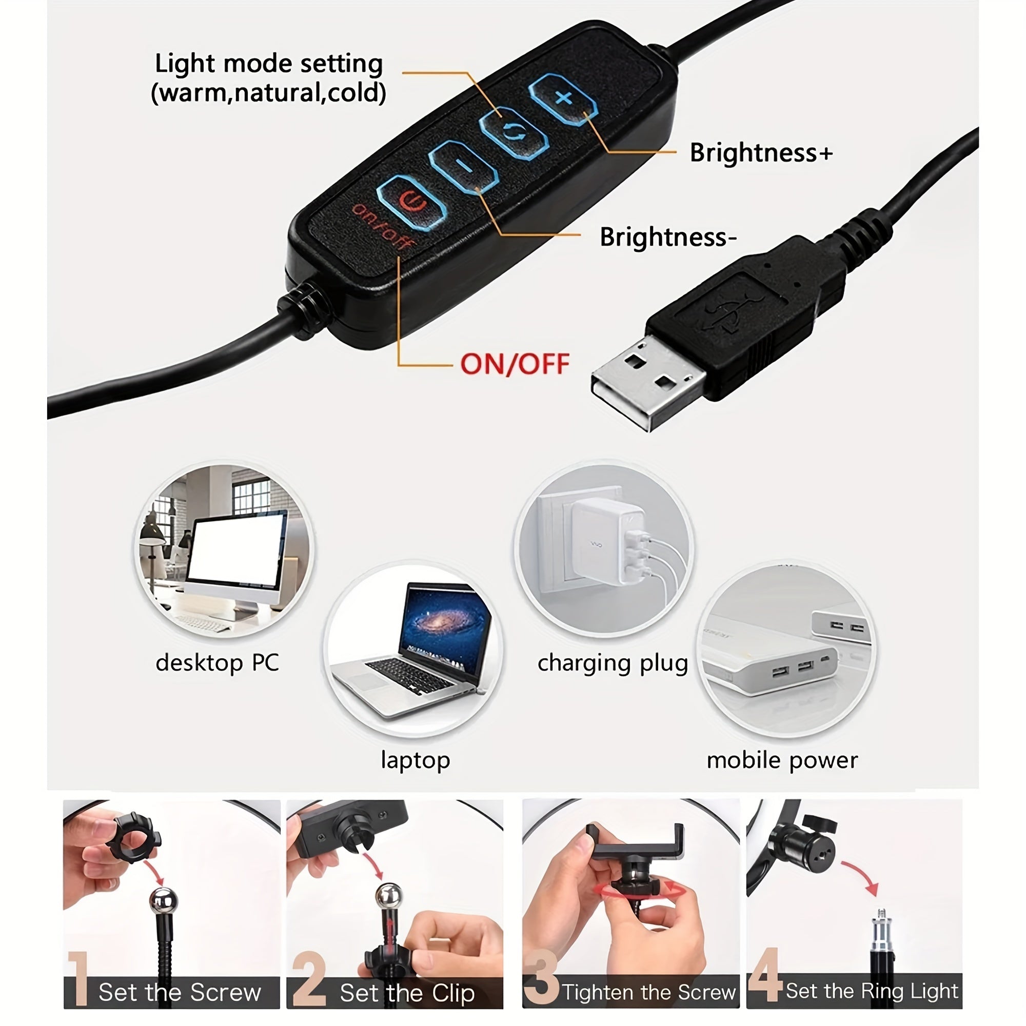 10 Inch LED Ring Light with Adjustable Tripod, Phone Holder, and Dimming Function for YouTube, Photography, Selfies, Vlog, Makeup, and Live Streaming