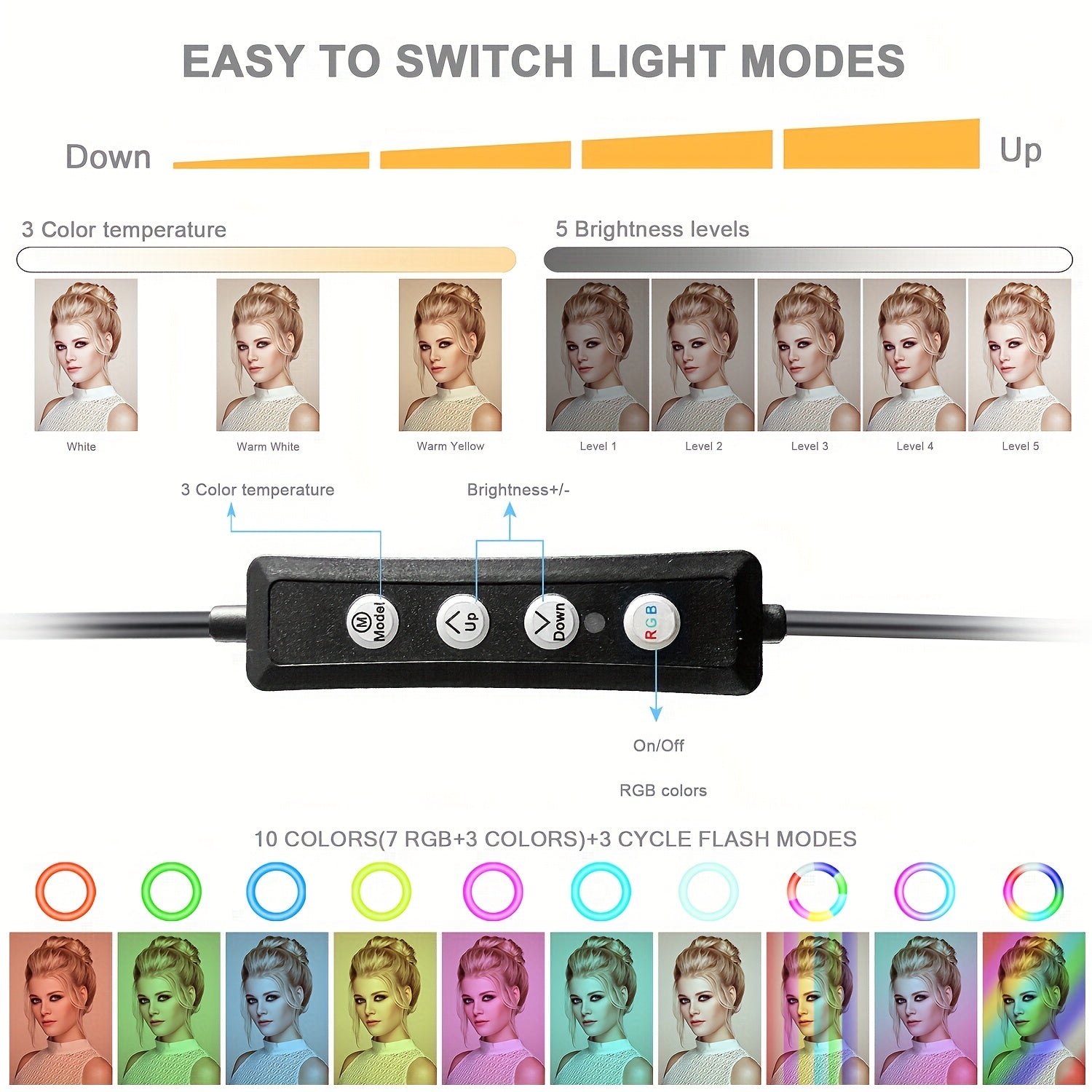 1pc 10" Ring Light With Stand 62'' Tall & Phone Holder, 38 Color Modes Selfie Ring Light With Tripod Stand, Stepless Dimmable/Speed LED Ring Light