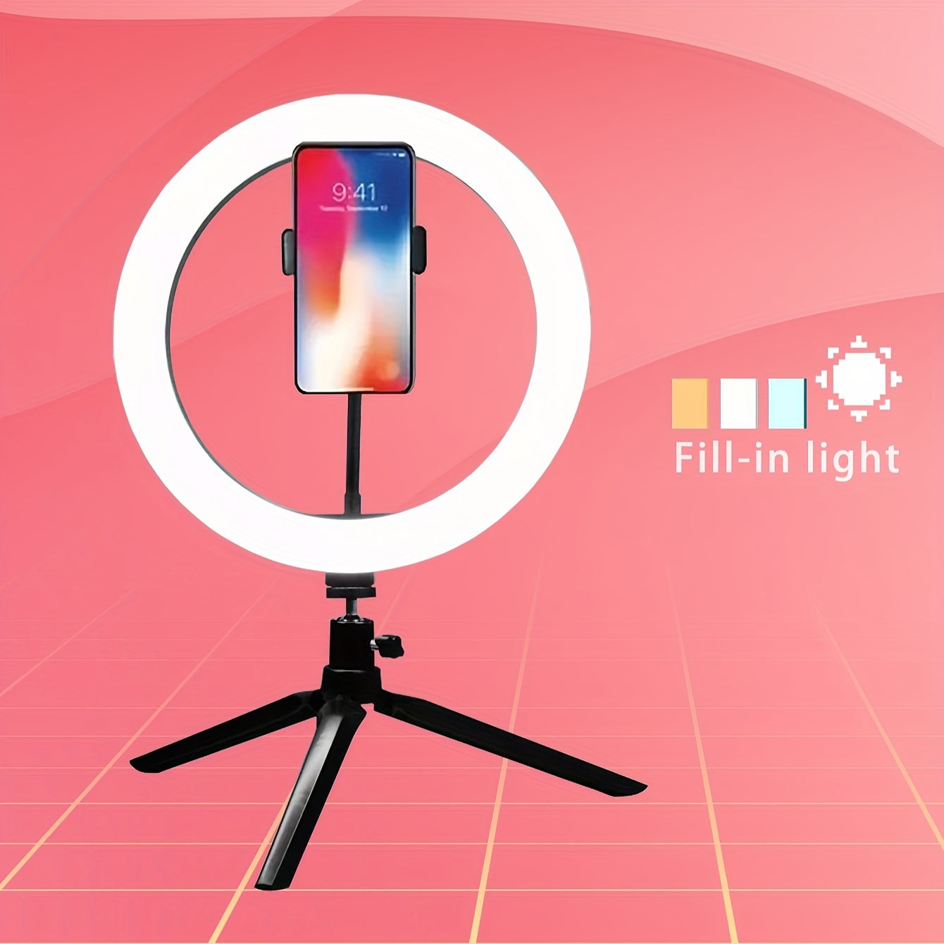 10 Inch LED Ring Light with Adjustable Tripod, Phone Holder, and Dimming Function for YouTube, Photography, Selfies, Vlog, Makeup, and Live Streaming