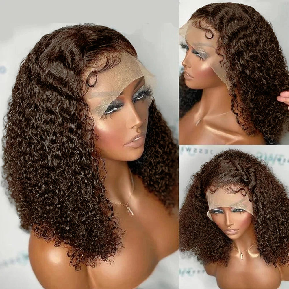Brown Bob Wigs Jerry Curly Bob Wigs 13x4 Lace Frontal Wig Remy Human Hair Wig Deep Wave Bob Wigs Brazilian Remy Hair for Women
