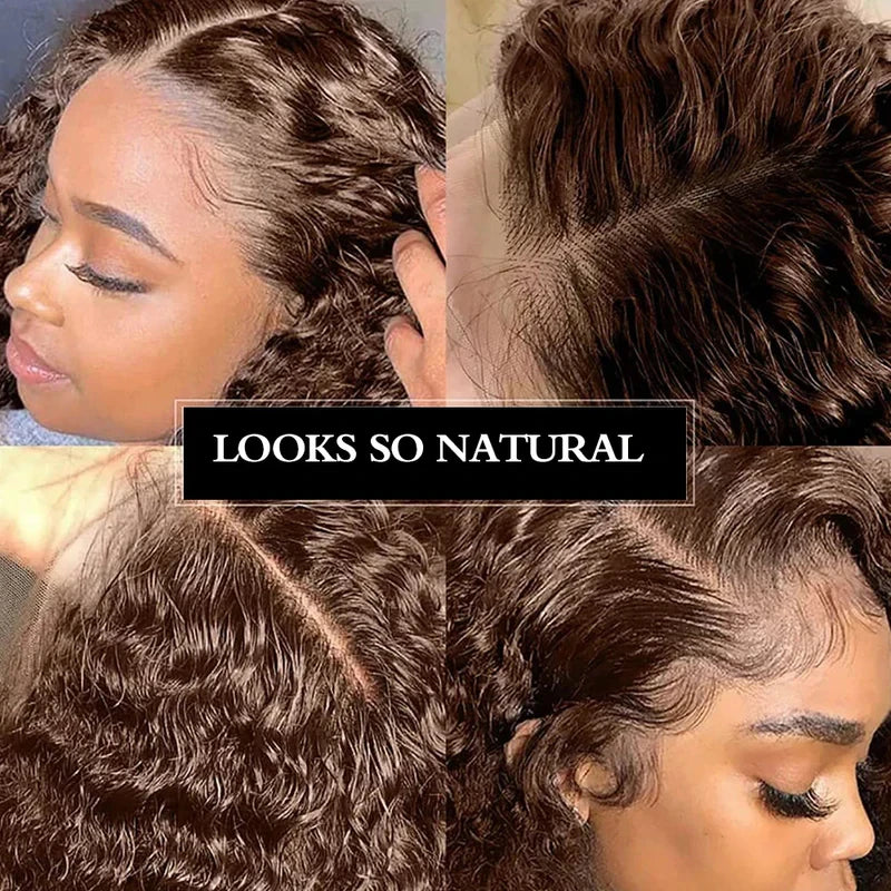 #4 Deep Curly Short Bob Wigs Human Hair Colored 13×4 Lace Front Human Hair Wig Chocolate Brown 250% Density Kinky Curly Bob Wigs