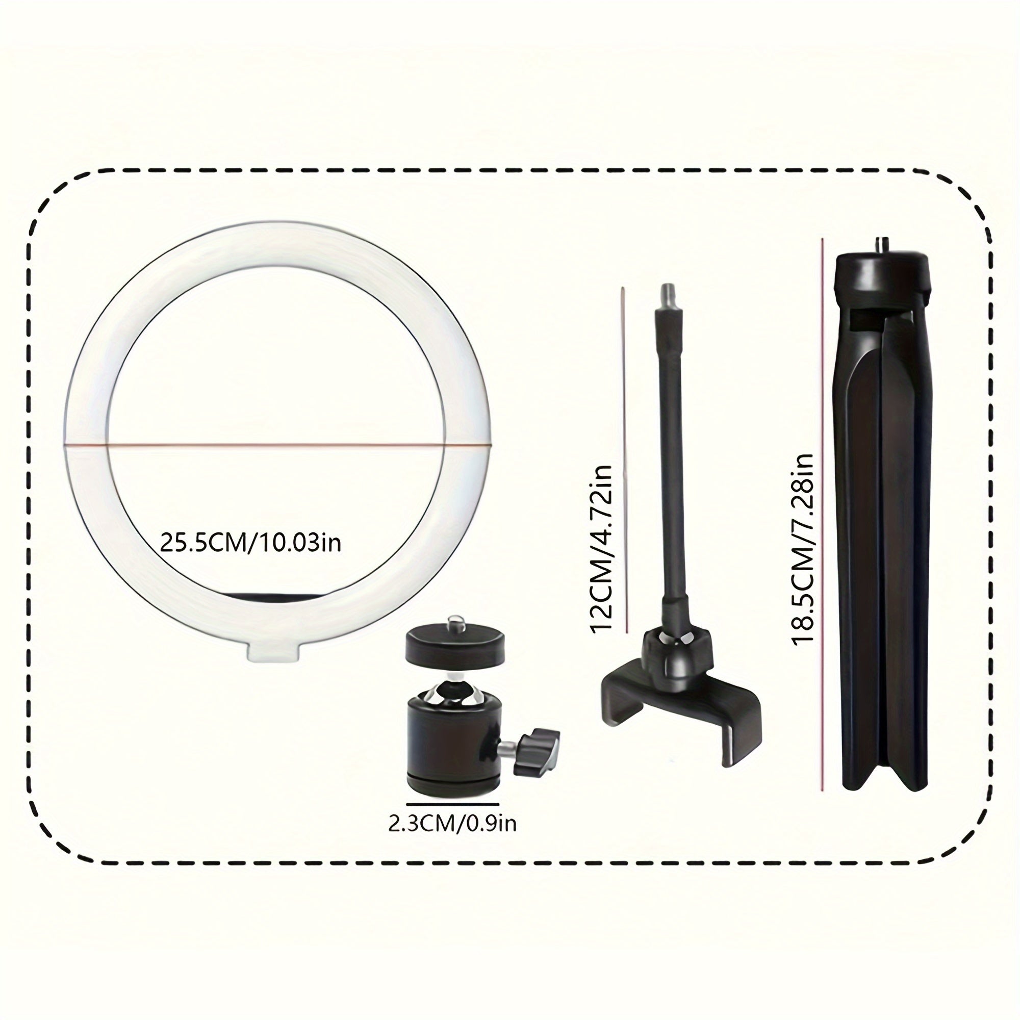 10 Inch LED Ring Light with Adjustable Tripod, Phone Holder, and Dimming Function for YouTube, Photography, Selfies, Vlog, Makeup, and Live Streaming