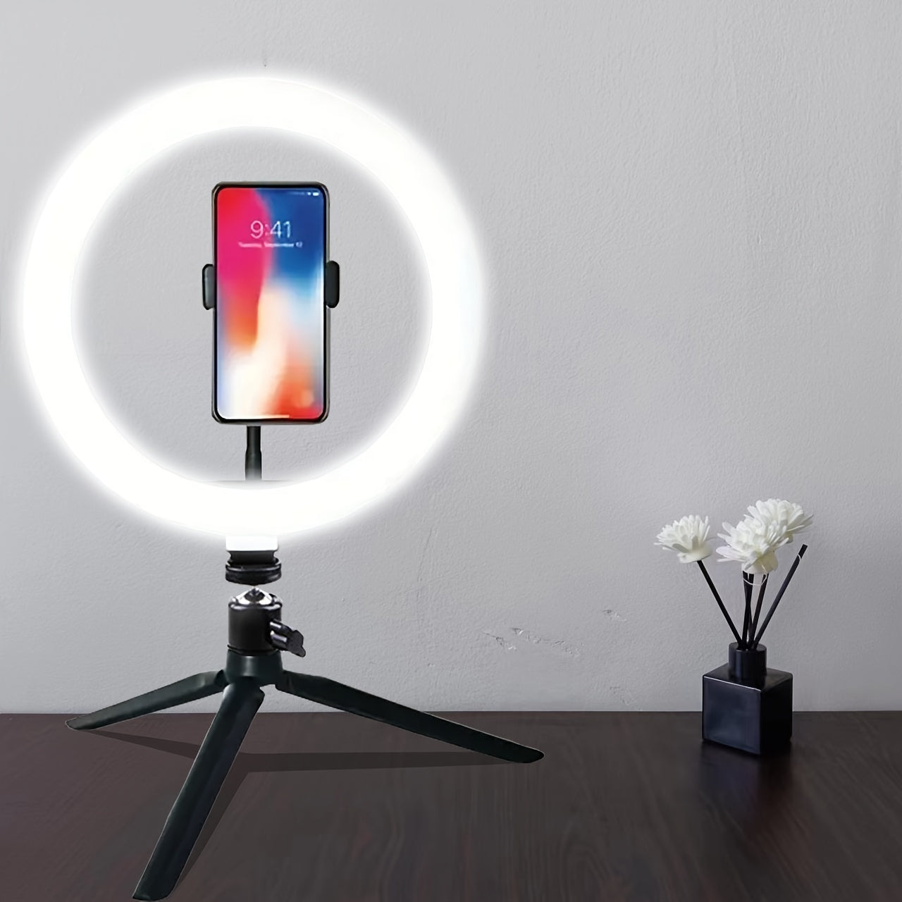 10 Inch LED Ring Light with Adjustable Tripod, Phone Holder, and Dimming Function for YouTube, Photography, Selfies, Vlog, Makeup, and Live Streaming